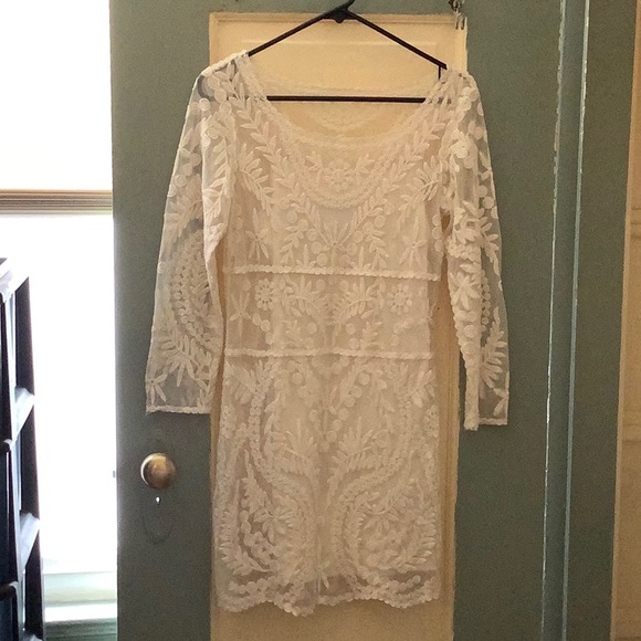 Express | Baroque Lace Dress Ivory Sheer XS - Picture 5 of 6